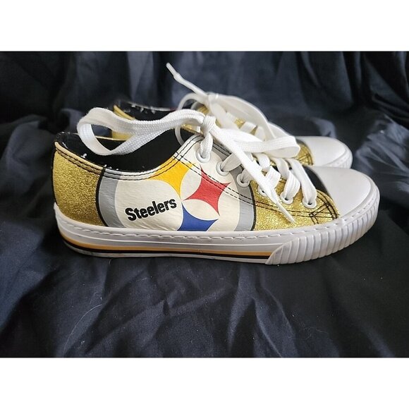 NFL Pittsburgh Steeler, Womens Size 8, Glitter Low Top Canvas Sneaker Shoe, FOCO - Picture 2 of 6